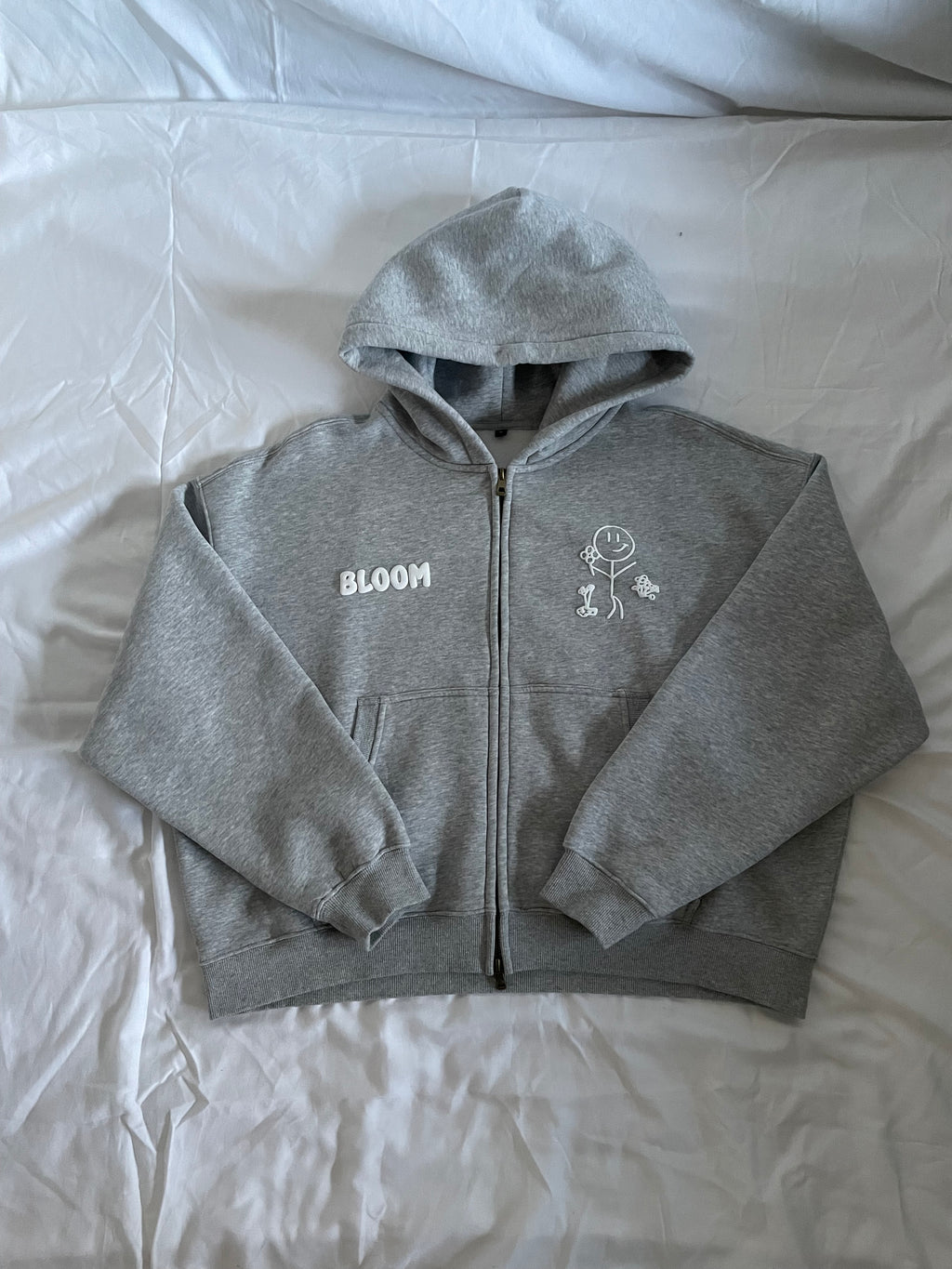 HEATHER GREY CROPPED ZIP-UP