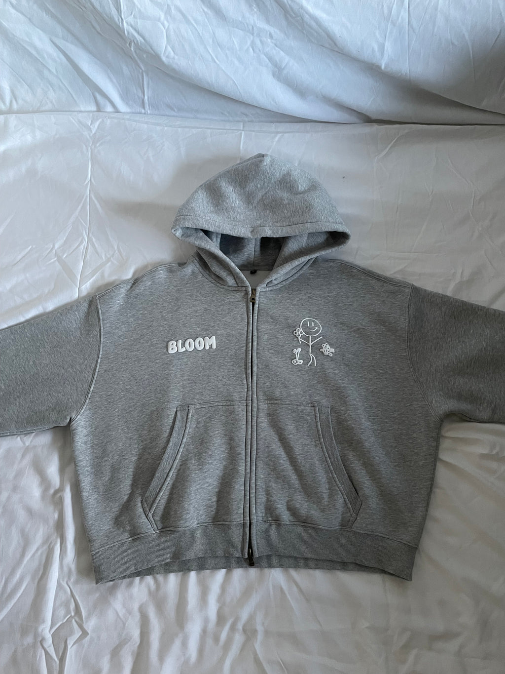 HEATHER GREY CROPPED ZIP-UP