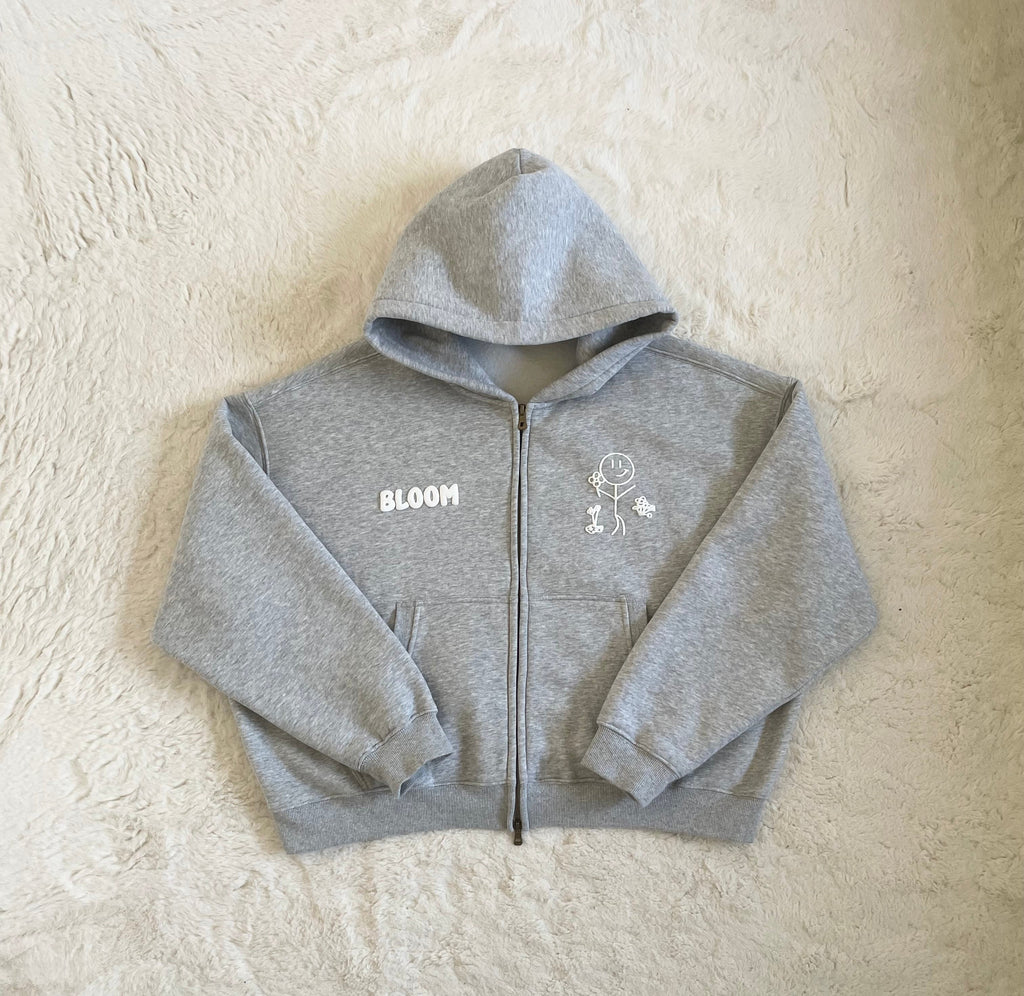 HEATHER GREY CROPPED ZIP-UP