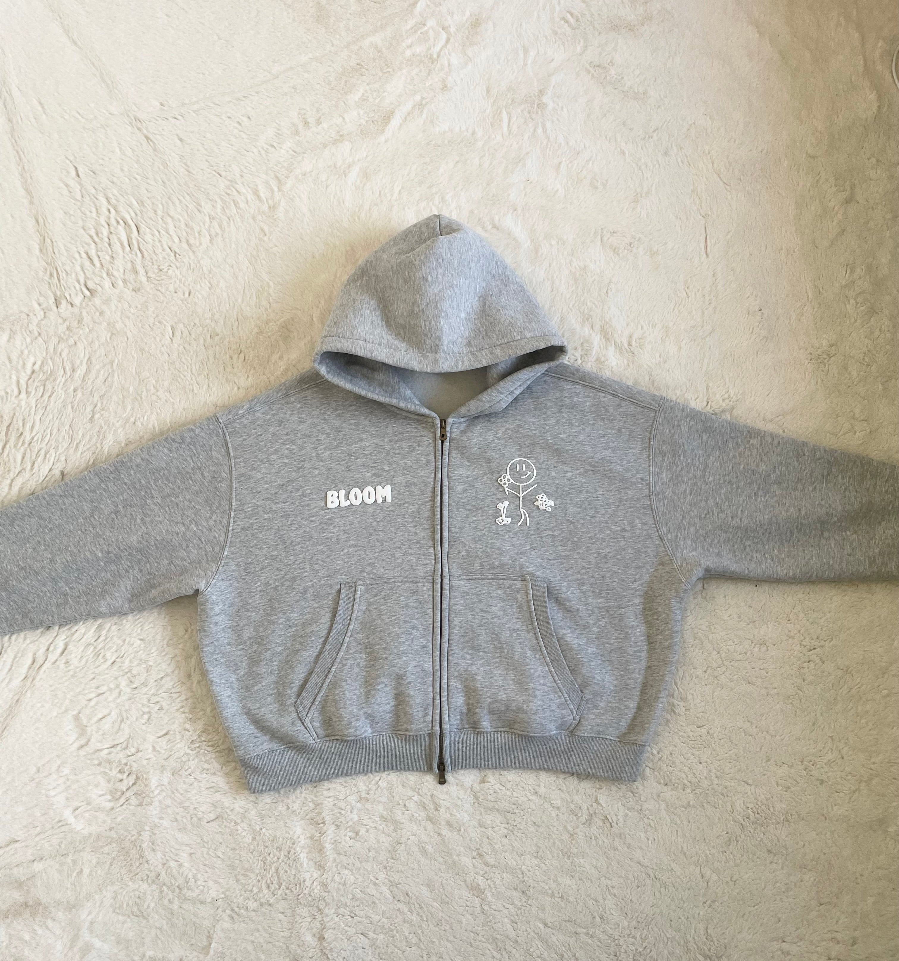 HEATHER GREY CROPPED ZIP-UP